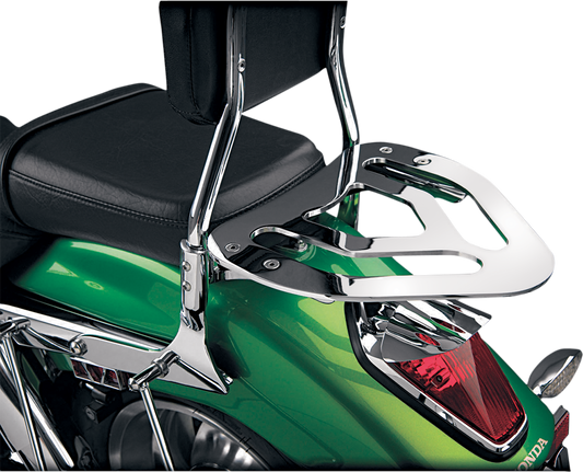 Bill's Exhausts SHOW Chrome Sissy Bar Rack 55-322 for motorcycle engine, featuring shiny chrome finish and sturdy design.