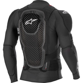 Alpinestars Bionic Pro v3 Plasma motorcycle chest protector in black, red, and white, size small, designed for impact protection.