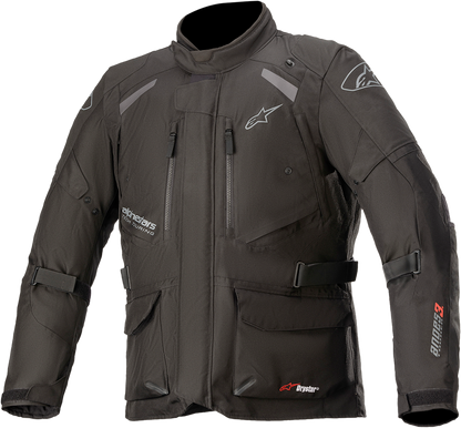 Alpinestars Andes v3 Drystar jacket in black, 4XL, featuring textured fabric, adjustable collar, and front zipper pockets.