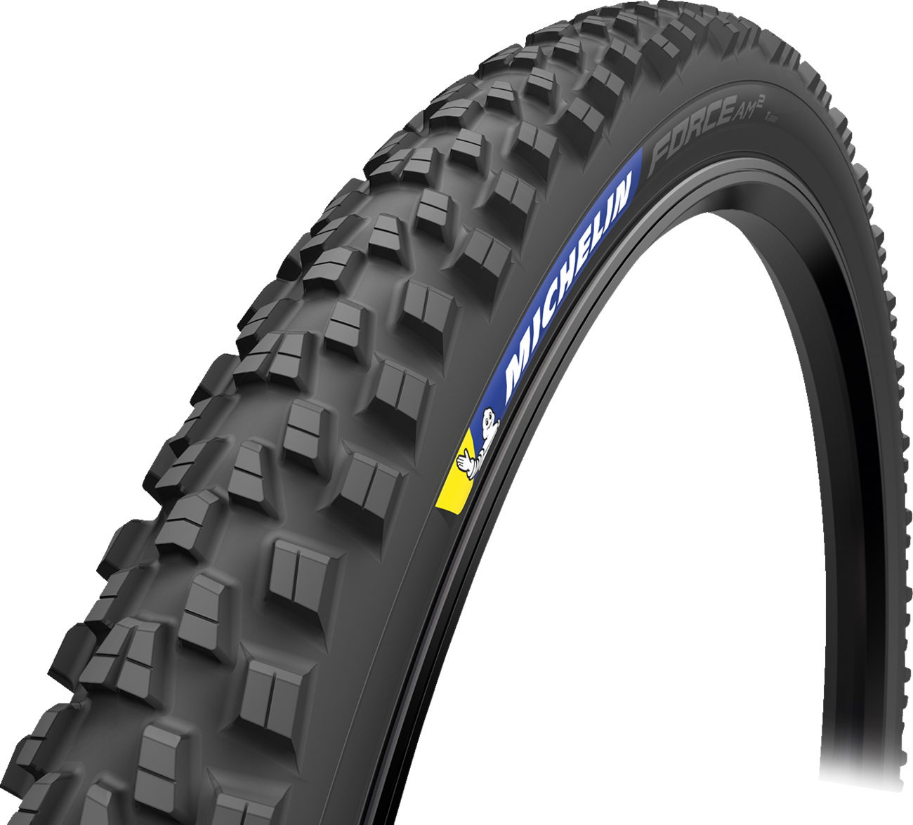 Michelin Force AM2 Competition Tire 29x2.40 (61-622) mounted on a bicycle wheel, showcasing tread pattern and sidewall details.