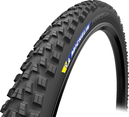Michelin Force AM2 Competition Tire 29x2.40 (61-622) mounted on a bicycle wheel, showcasing tread pattern and sidewall details.