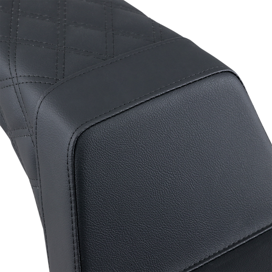 Rear black Saddlemen Step Up Seat with lattice stitching for Yamaha Y13-16-173 motorcycle, designed for comfort and style.