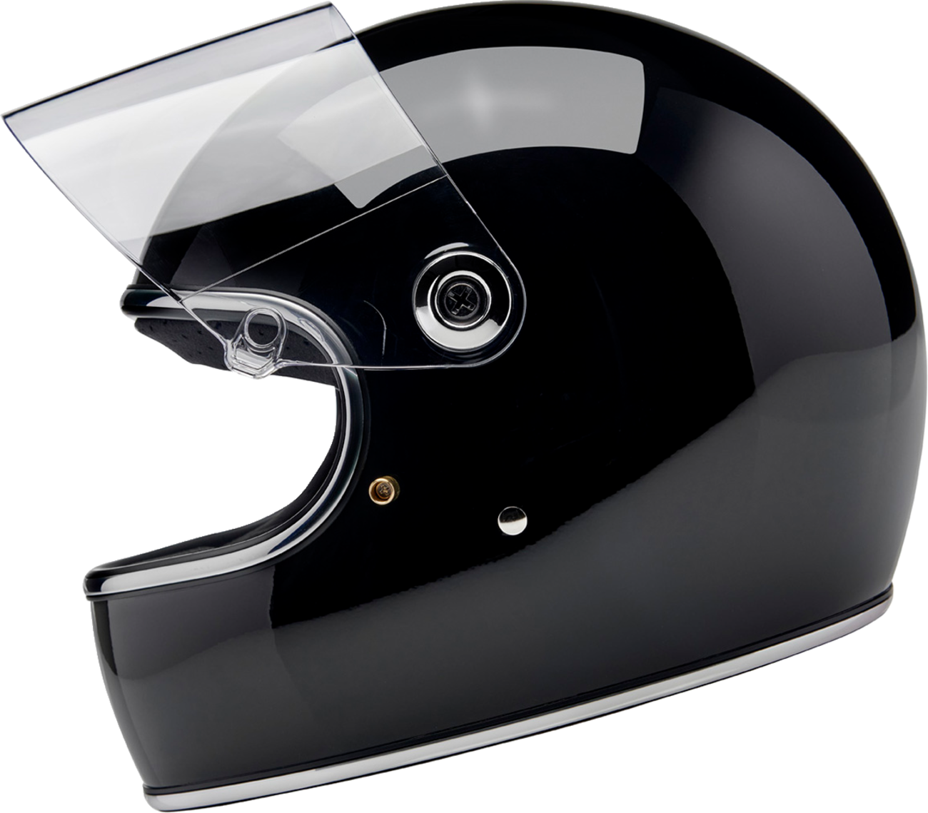 Gloss black BILTWELL Gringo S motorcycle helmet with XS size and classic design, featuring sleek finish and vent details.