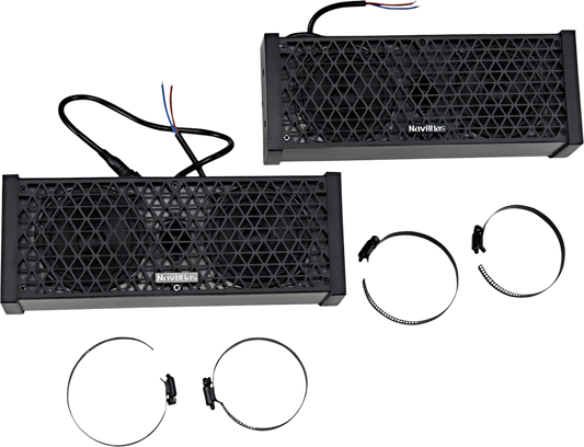 Bill's Exhausts NAVATLAS SB235 passive soundbar speakers showing sleek black design and compact form factor.