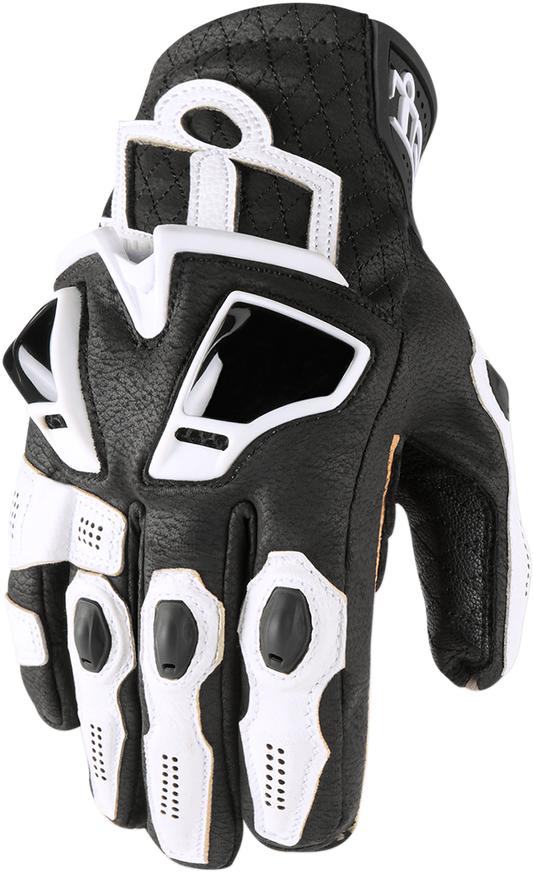 White ICON Hypersport™ Short Gloves in large size, featuring protective design and breathable fabric for motorcycle riding.