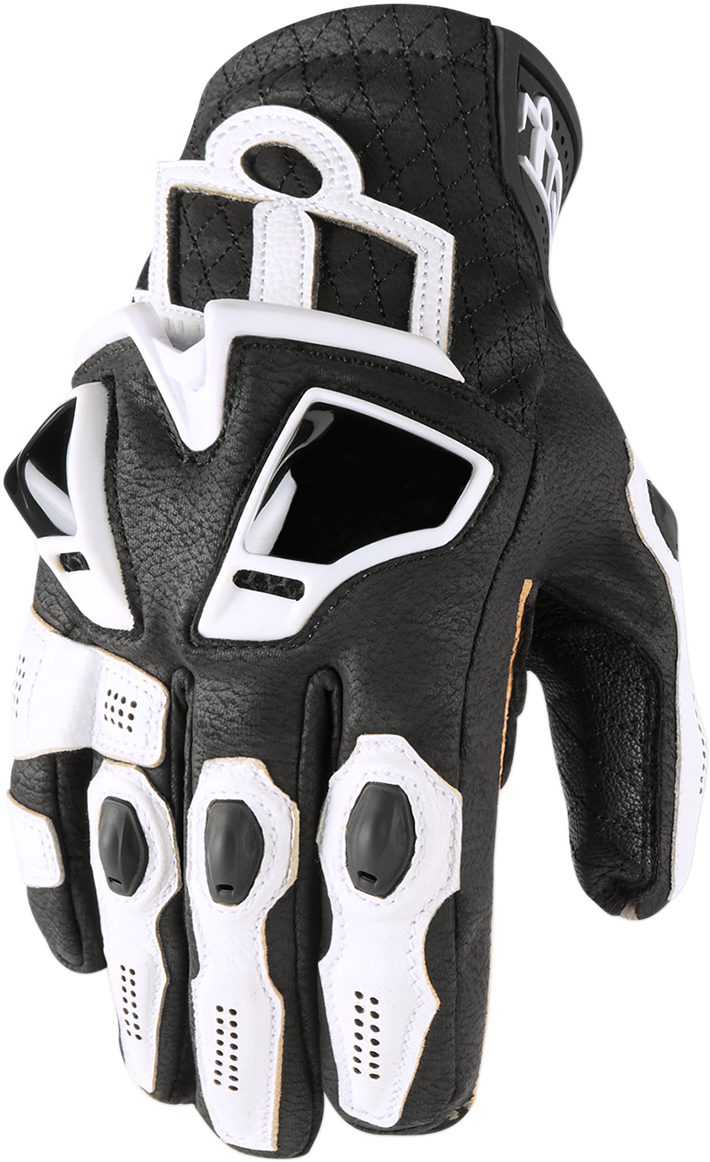 Bill's Exhausts ICON Hypersport™ Short Gloves in white, 2XL, showing the snug fit and textured design of motorcycle riding gloves.