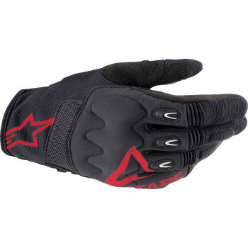 Bill's Exhausts ALPINESTARS Techdura Gloves in Fire Red and Black, XL size, showcasing durable motorcycle gloves with protective features.