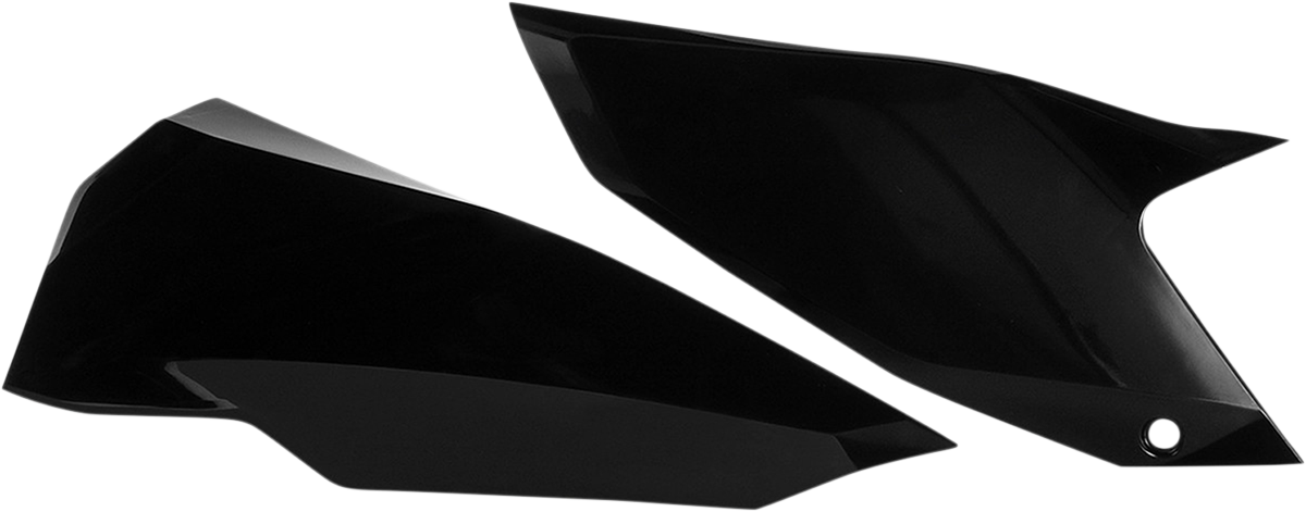 Black Acerbis radiator shrouds for Husqvarna motocross bikes, part number 2449680001, shown on a body panel.
