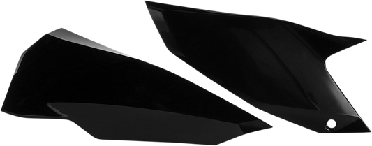 Black Acerbis radiator shrouds for Husqvarna motocross bikes, part number 2449680001, shown on a body panel.