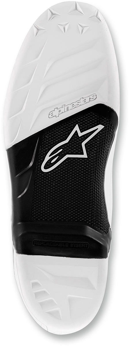 Alpinestars Tech 7 replacement boot soles in black and white for size 16, designed for motorcycle boots.