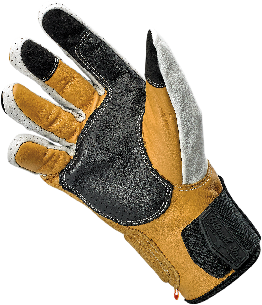 BILTWELL Borrego Gloves in Cement color, XL size, showing textured leather and reinforced knuckles for motorcycle riding.