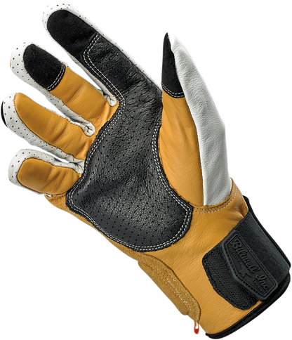 BILTWELL Borrego Gloves in Cement color, XL size, showing textured leather and reinforced knuckles for motorcycle riding.