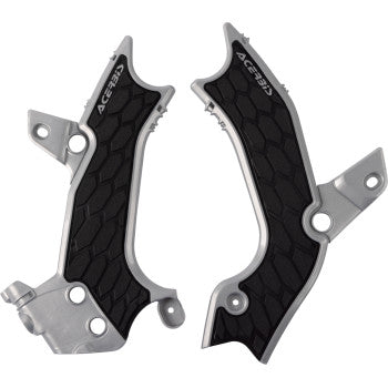Silver and black Acerbis X-Grip frame guards for KX 450 motorcycle, designed to protect the bike's body and frame.