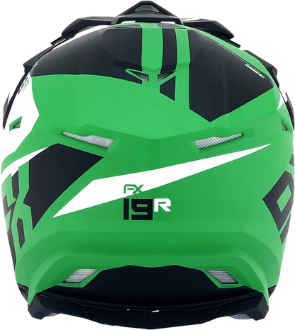 Matte green AFX FX-19R racing helmet, medium size, with aerodynamic design and secure chin strap.