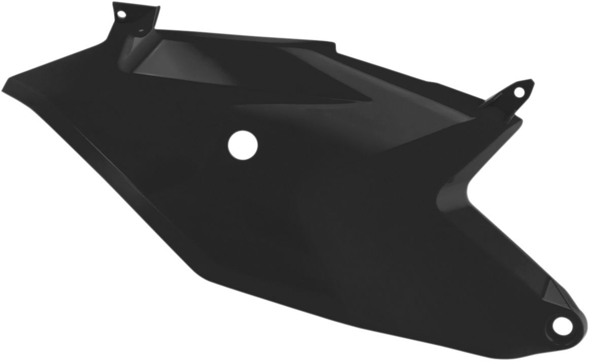 Acerbis black side panels for motorcycle body, featuring sleek black finish and detailed design, ideal for bike customization.