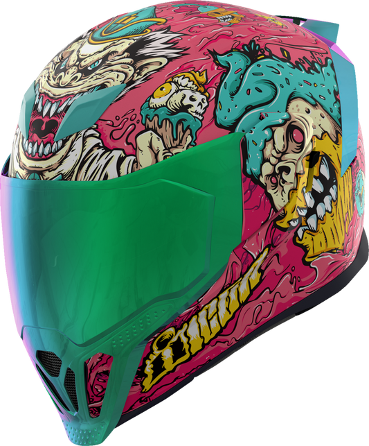 Pink ICON Airflite™ Helmet with Snack Attack design, MIPS® technology, size XL, featuring a sleek aerodynamic shell and ventilation.