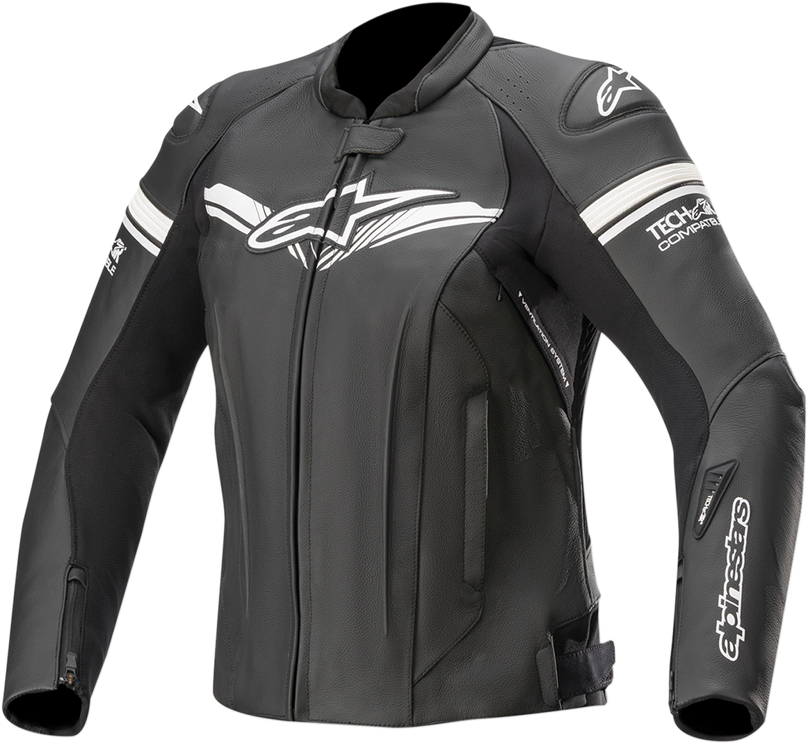 Black Alpinestars Stella GP-R jacket with sporty design, front zipper, and padded details, size US 28 / EU 44.