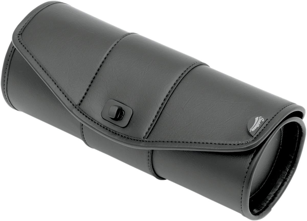 Bill's Exhausts SADDLEMEN Deluxe Tool Bag 3510-0061 seat with durable black leather and reinforced stitching for motorcycle storage.