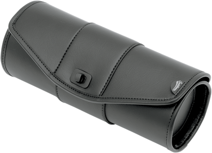 Bill's Exhausts SADDLEMEN Deluxe Tool Bag 3510-0061 seat with durable black leather and reinforced stitching for motorcycle storage.