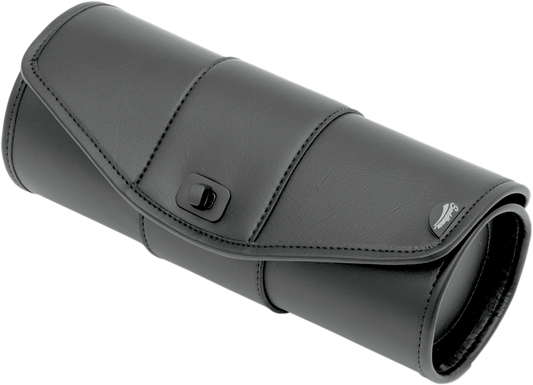 Bill's Exhausts SADDLEMEN Deluxe Tool Bag 3510-0061 seat with durable black leather and reinforced stitching for motorcycle storage.