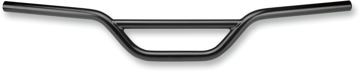 Black BILT WELL motorcycle handlebar, 7/8 inch size, designed for bikes by Bill's Exhausts, shown with mounting details.