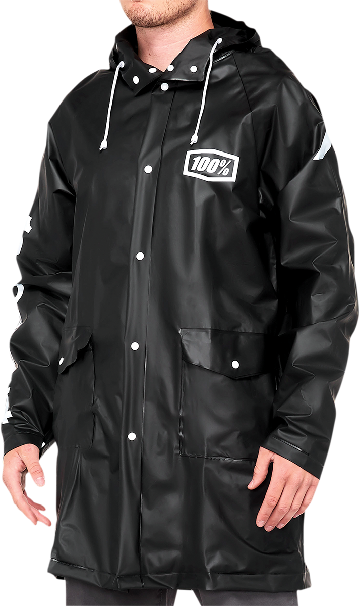 Black Torrent Raincoat by Bill's Exhausts, small size, lightweight waterproof jacket with a hood, suitable for rainy weather.