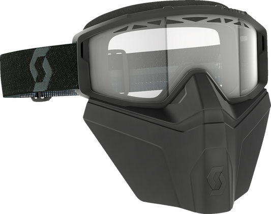 Scott Primal Snow Goggles with Safari Facemask in black and clear lenses, designed for winter sports protection and visibility.