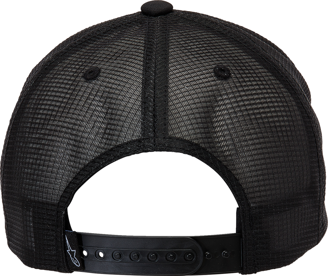 Alpinestars Advantage Tech Trucker Hat in white and black with adjustable snapback, featuring embroidered logo and mesh back panels.