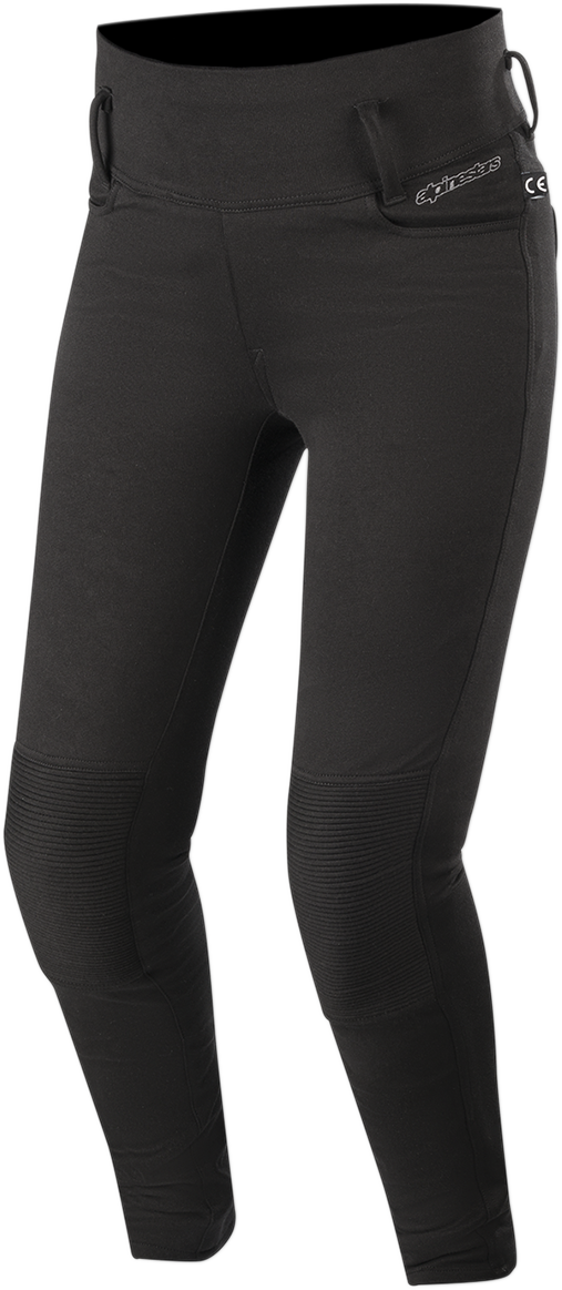 Black ALPINESTARS Stella Banshee long pants, size small, designed for motorcycle riding, featuring durable, form-fitting fabric.