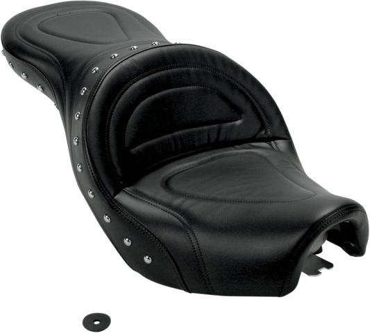 Bill's Exhausts Saddlemen Explorer Special Seat for VT750 motorcycle, showcasing the comfortable, contoured design in black.