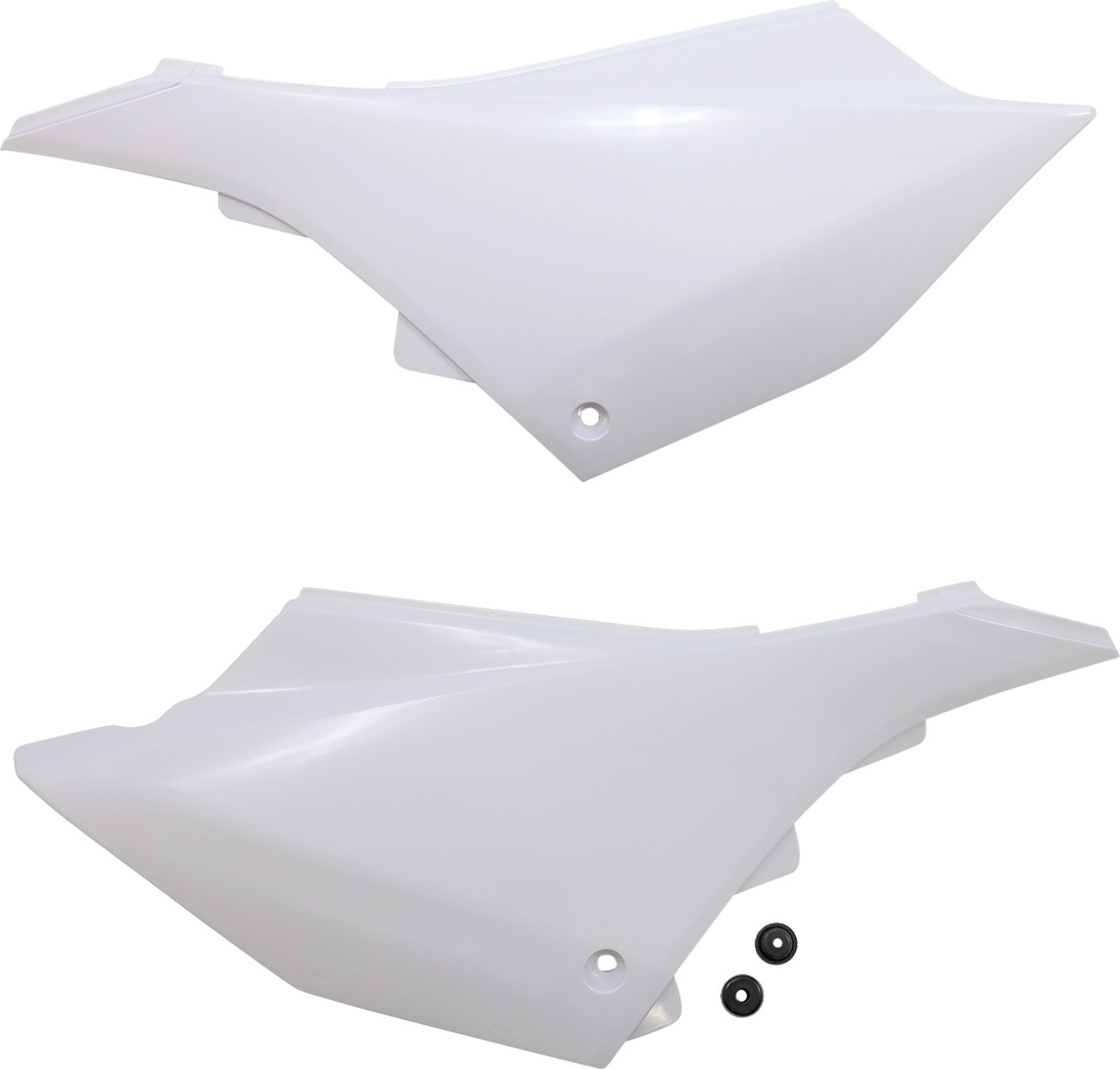 A white ACERBIS standard replacement body kit for motorcycles, designed for easy installation and a sleek look.