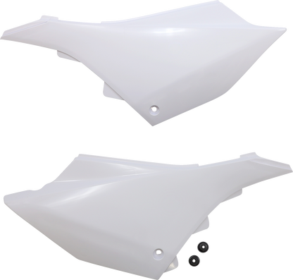 A white ACERBIS standard replacement body kit for motorcycles, designed for easy installation and a sleek look.
