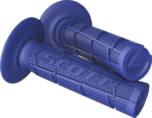 Scott Full Waffle grips in blue for bikes, featuring textured rubber design, ideal for enhanced grip and control.