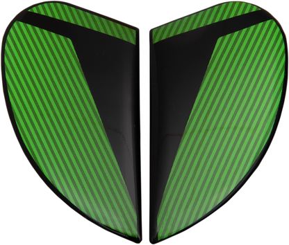 Green ICON Airform™ Side Plates for Conflux helmets, motorcycle helmet parts by Bill's Exhausts, showing the side design and branding