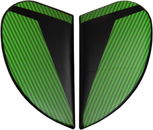 Green ICON Airform™ Side Plates for Conflux helmets, motorcycle helmet parts by Bill's Exhausts, showing the side design and branding