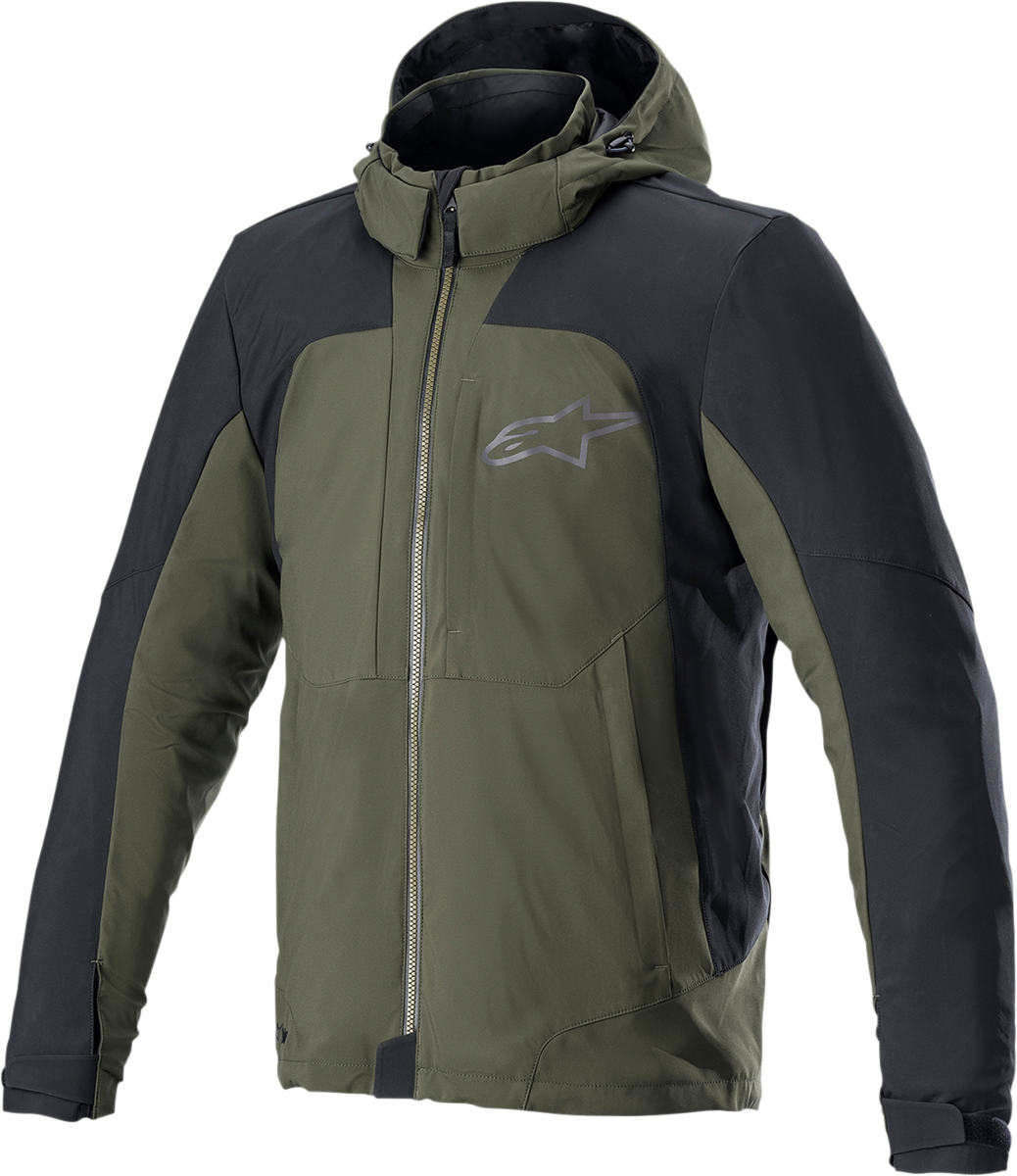 Alpinestars Stratos v2 motorcycle jacket in green, large size, with protective design and logo details.