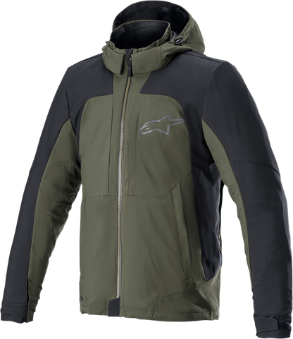 Alpinestars Stratos v2 motorcycle jacket in green, large size, with protective design and logo details.