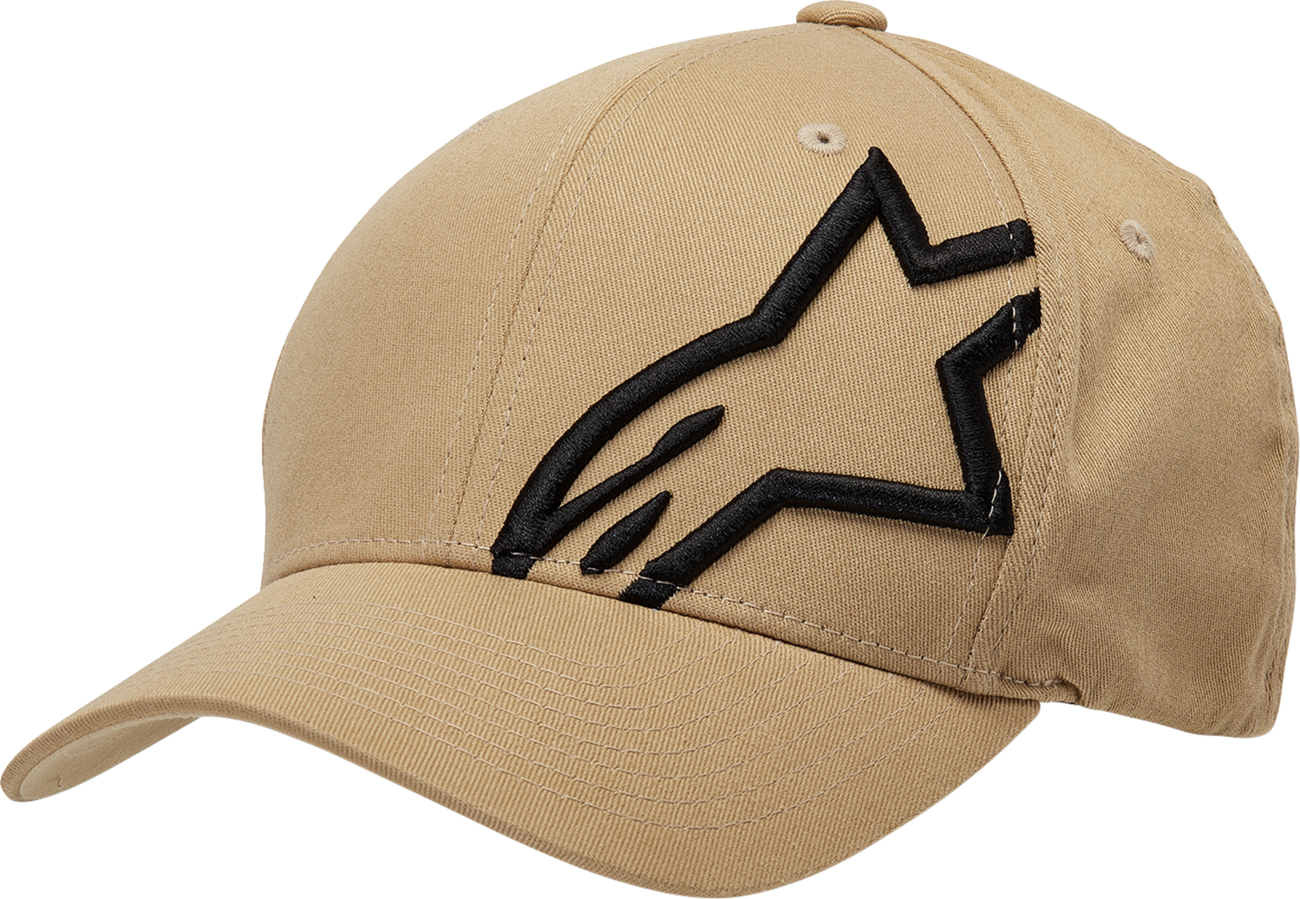 Black and sand Alpinstars Corp Shift 2 hat in small/medium size with embroidered logo, casual sports style.