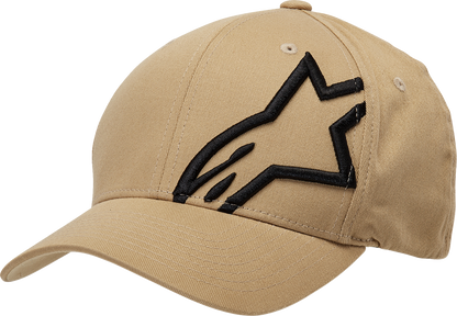 Black and sand Alpinstars Corp Shift 2 hat in small/medium size with embroidered logo, casual sports style.