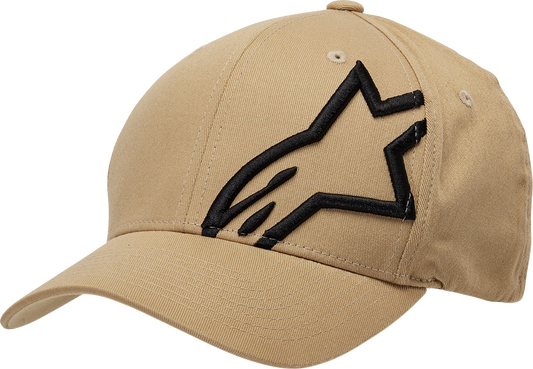Black and sand Alpinstars Corp Shift 2 hat in small/medium size with embroidered logo, casual sports style.