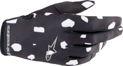 Alpinestars Radar gloves in black and white, XL size, featuring protective knuckles and adjustable wrist straps.