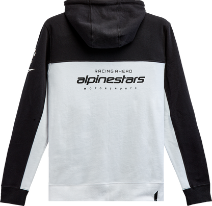 Black and white Alpinestars H Block hoodie in large, displayed on a hanger with visible branding and fabric details.