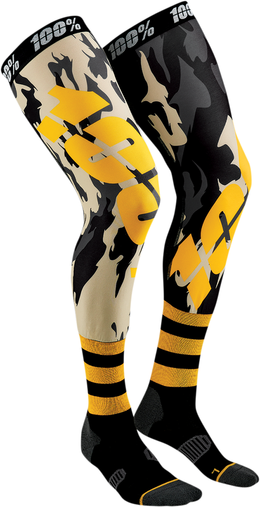 Bill's Exhausts 100% REV Knee Brace Performance Moto Assault Socks, large/XL, black with branding, designed for motocross and sports.