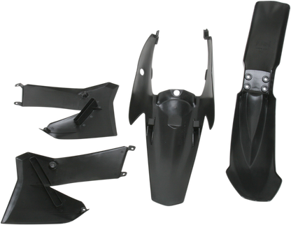A black Acerbis standard replacement body kit for motorcycle, featuring sleek panels and a durable plastic construction.