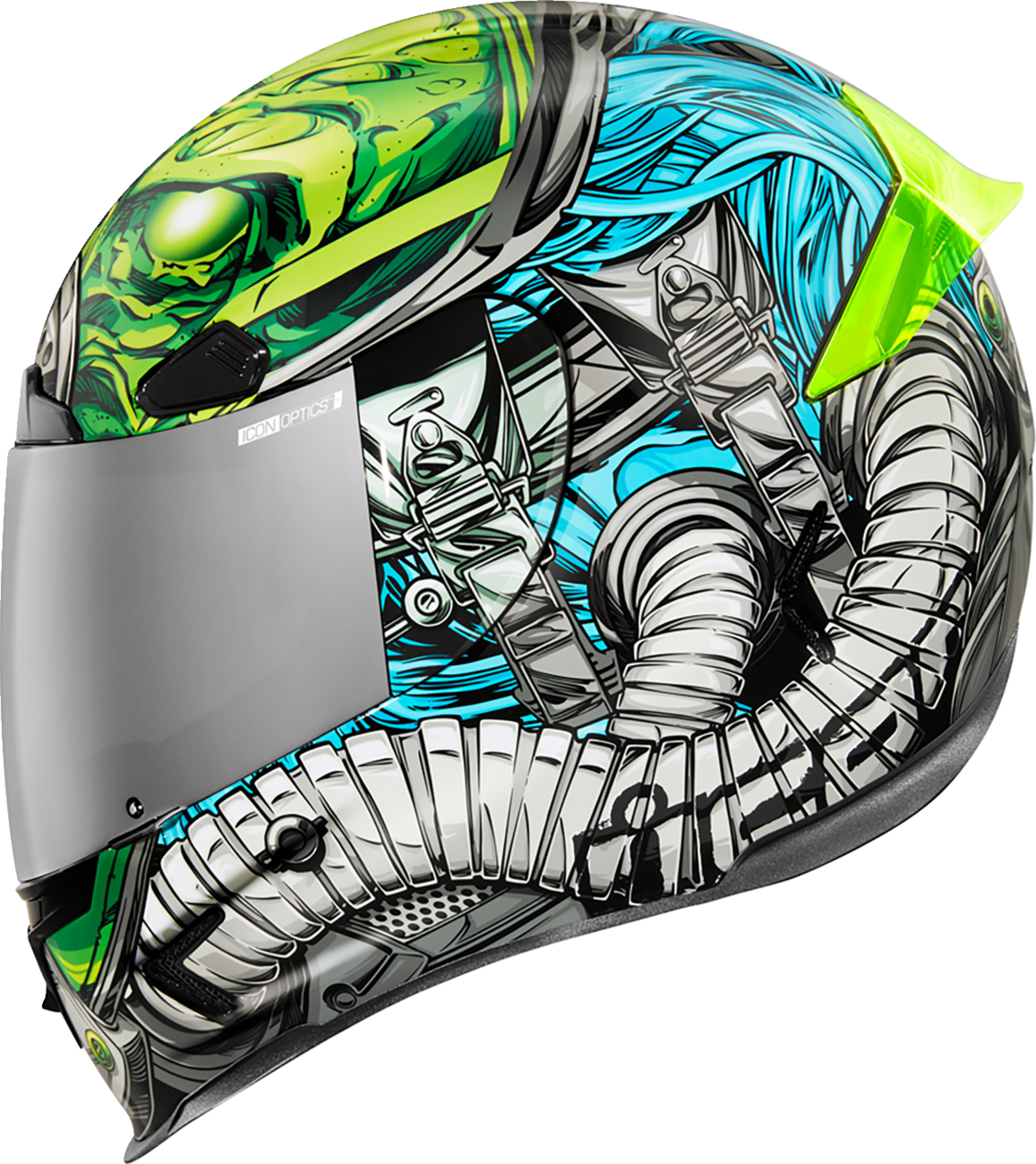 Bill's Exhausts ICON Airframe Pro™ helmet in Outbreak blue, 3XL size, showing the aerodynamic helmet design with bold graphics.
