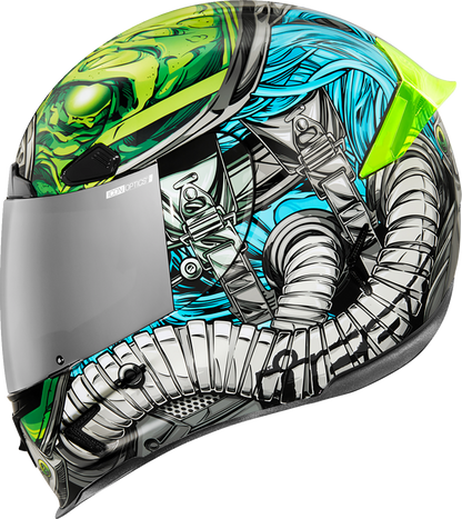 Blue ICON Airframe Pro™ motorcycle helmet with outbreak design, shown in XS size, featuring a sleek aerodynamic shape and vents.