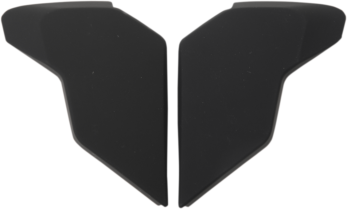 Bill's Exhausts ICON Airflite™ side plates in rubatone black for helmet customization, showing sleek black matte finish.