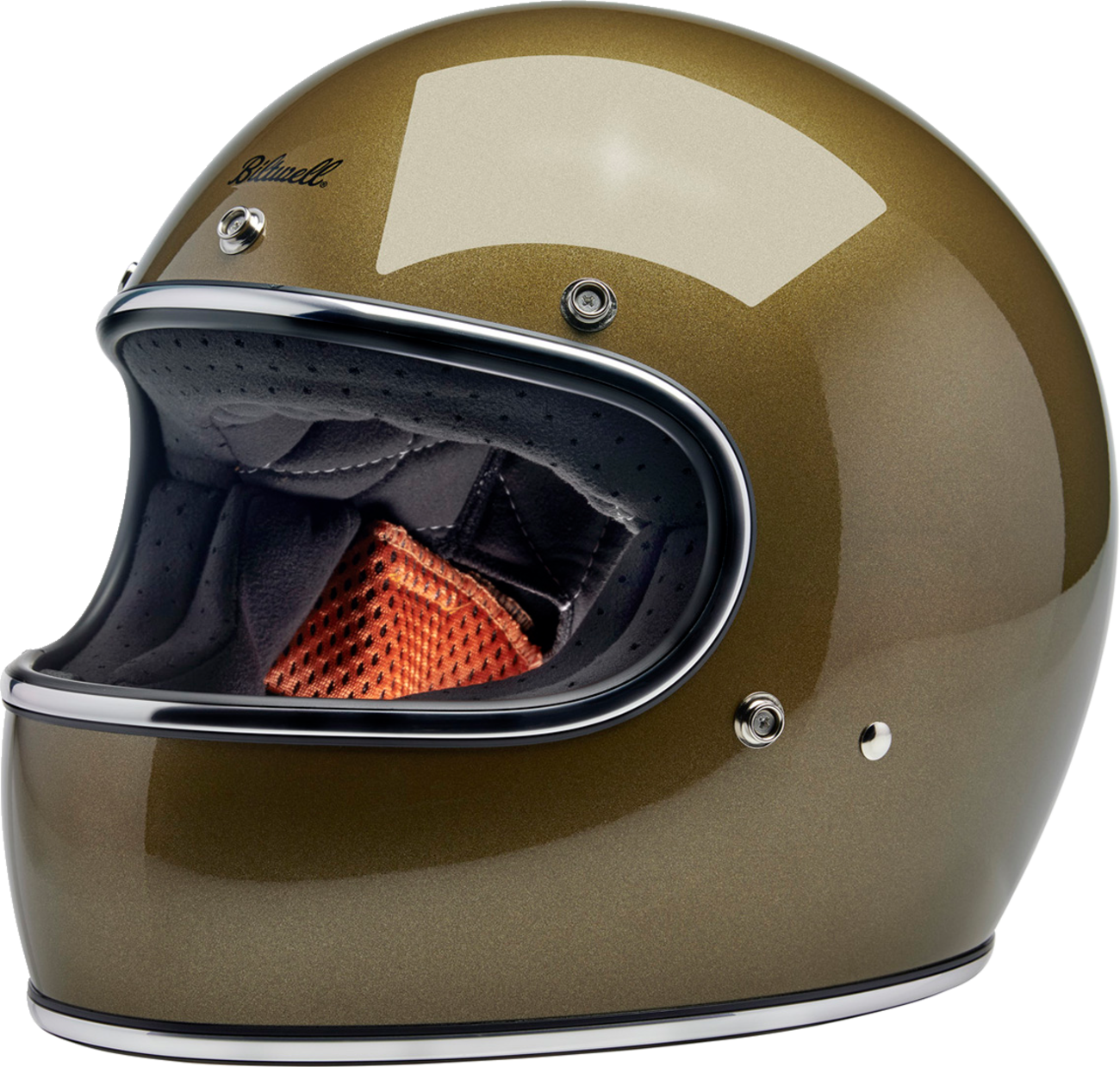 BILTWELL Gringo Helmet in Ugly Gold, medium size, with a shiny gold finish and sleek helmet design for motorcycle riders.
