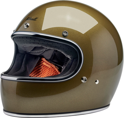 BILTWELL Gringo Helmet in Ugly Gold, medium size, with a shiny gold finish and sleek helmet design for motorcycle riders.