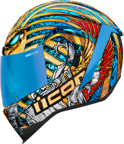Bill's Exhausts ICON Airform™ Pharaoh Gold helmet, small size, with sleek design and glossy finish, for motorcycle riders.